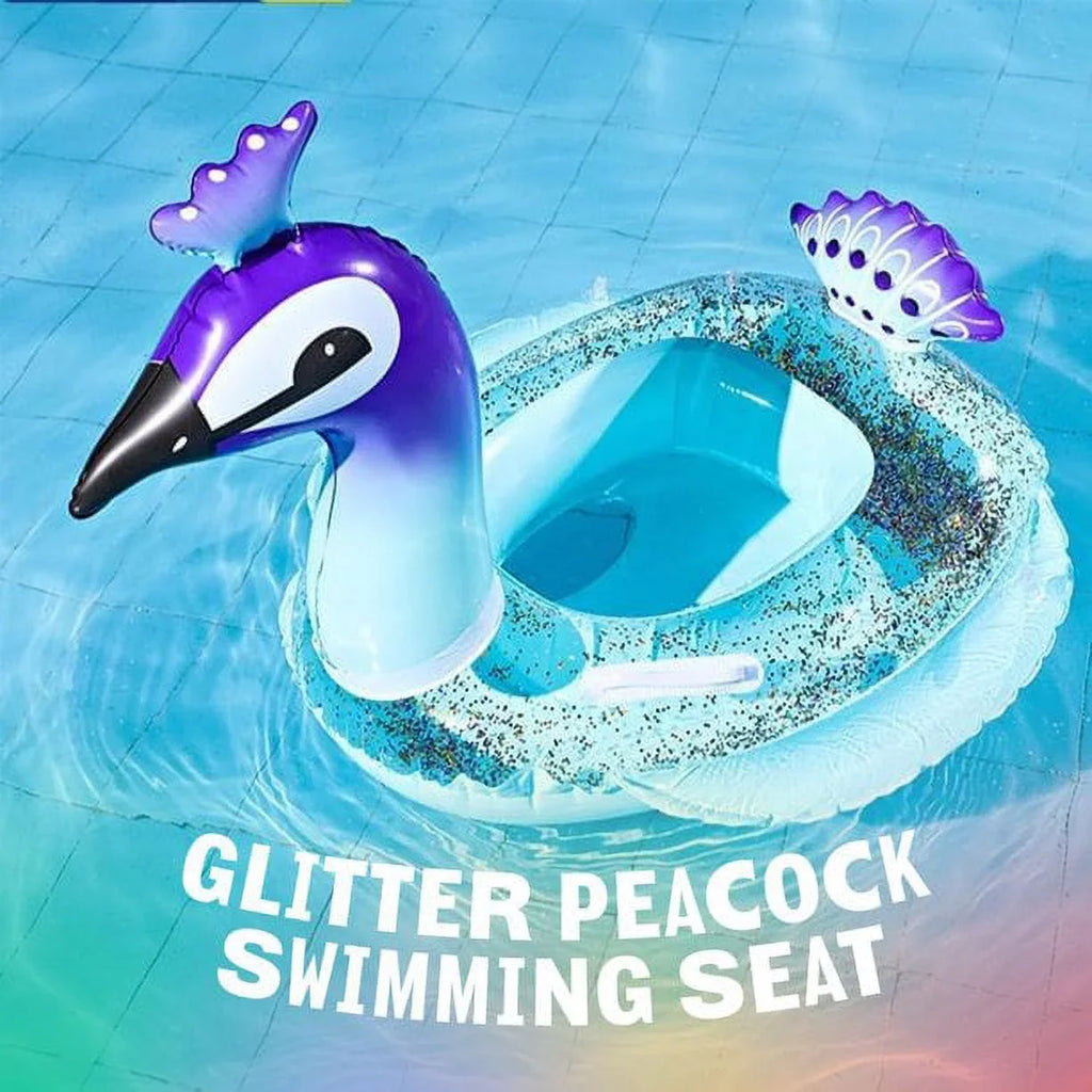 Fun Beach Floaties Peacock Inch Tube, for Kids Pool PVC Toys Ring Decoration Designed with Glitter | Swim Raft Fast Yayle Float Party Valves Inflatable Lounge 48