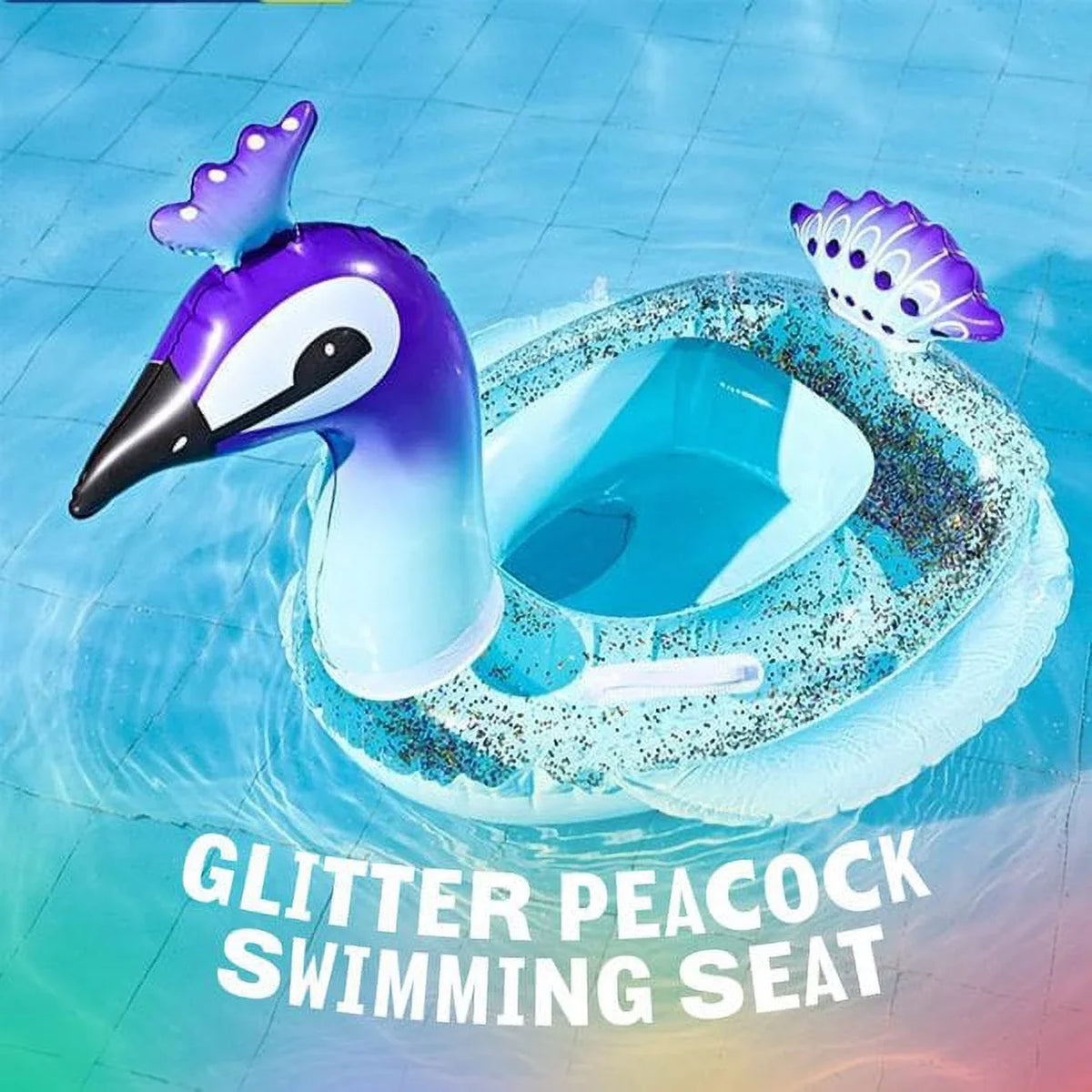 Fun Beach Floaties Peacock Inch Tube, for Kids Pool PVC Toys Ring Decoration Designed with Glitter | Swim Raft Fast Yayle Float Party Valves Inflatable Lounge 48