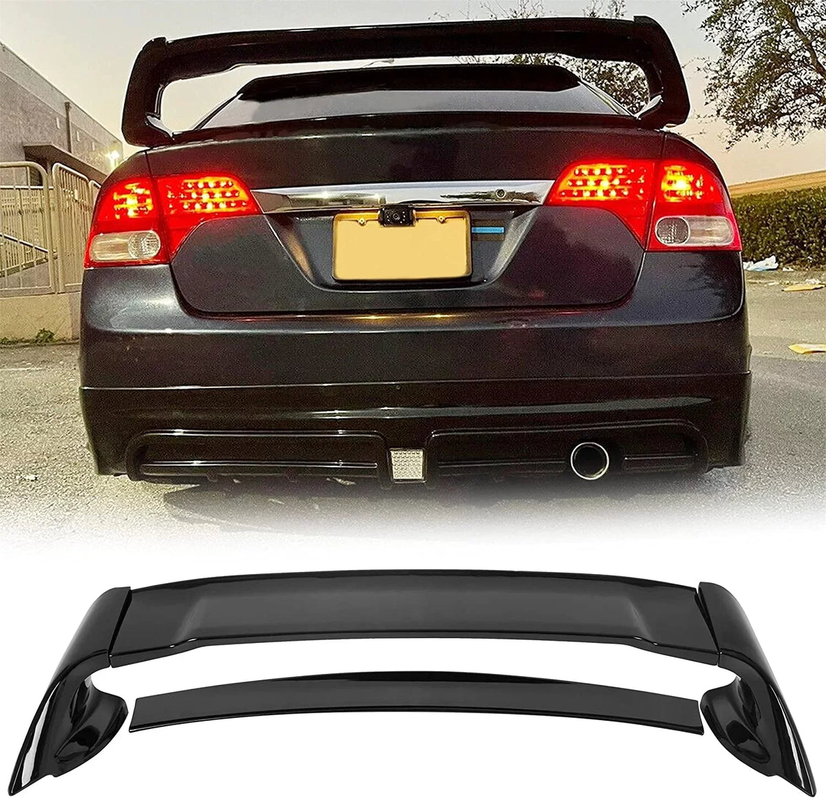 Gloss with Trunk Sedan Spoiler 2006-2011 Rear Honda Wing Wing Civic Painted ABS Door Black Compatible Spoiler Trunk 4