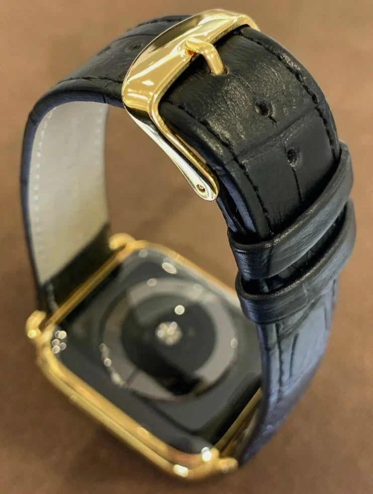 Series 45mm Leather 9 Gold 24k Band iWatch Steel Custom Stainless Black