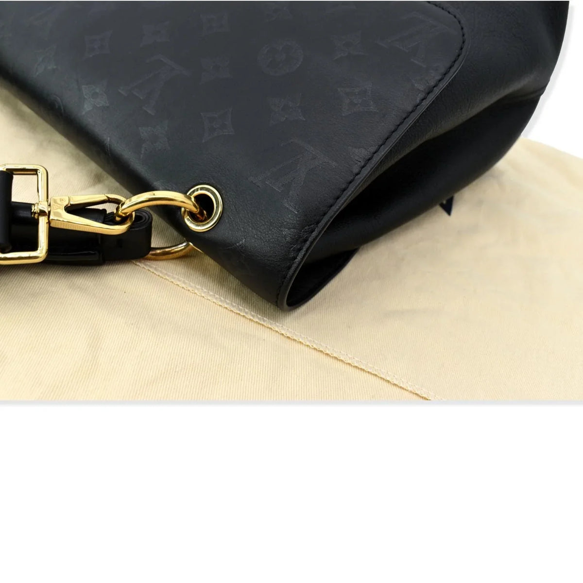 One Shoulder Monogram Leather Bag Black Very Pre-owned Handle