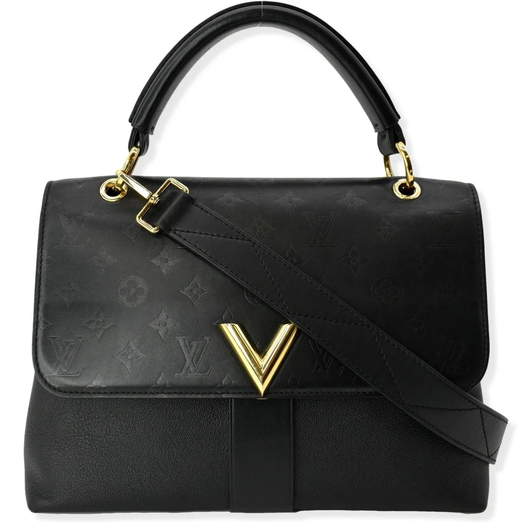 One Shoulder Monogram Leather Bag Black Very Pre-owned Handle