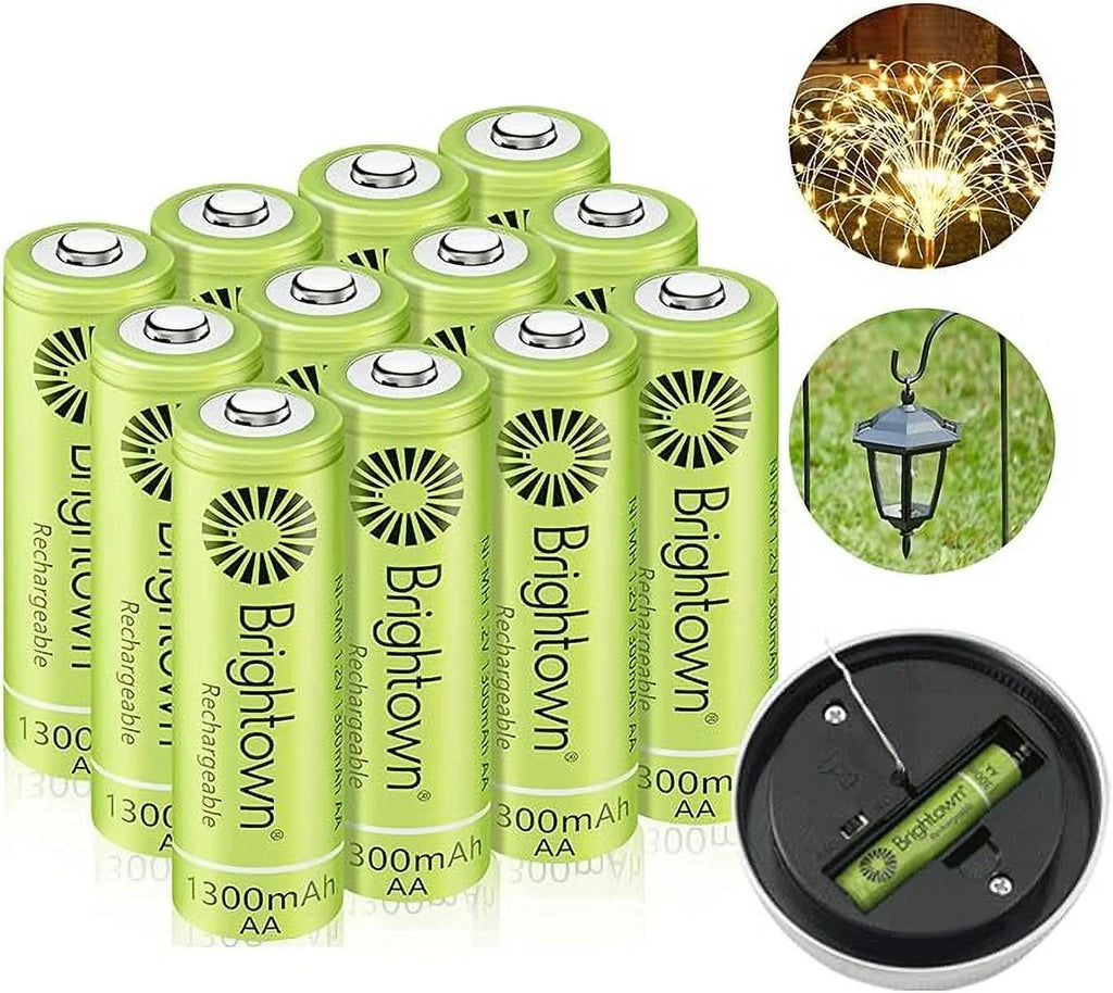 AA, Solar Battery to Pre Brightown A Lights Rechargeable Pack Battery Cycles 12 Double for Devices, up NiMH Recharge Charged 1200 and Household