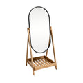 Freestanding Oval Mirror with Bamboo Stand and Storage Base