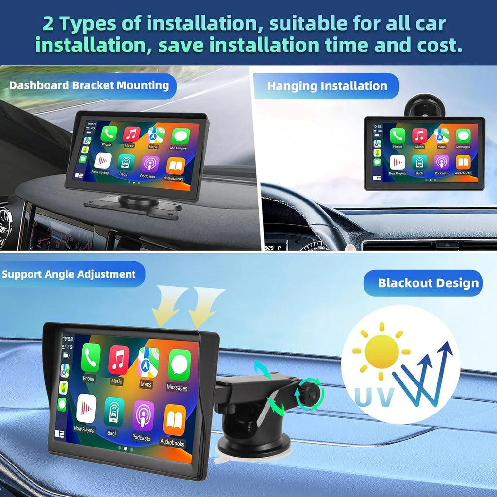 FM Bluetooth Camera Portable Radio with Podofo Android Wireless Screen Link 12-30V Touch TF/USB Carplay Stereo Backup Mirror for Auto Car Car Pickup, 7" Suv Van