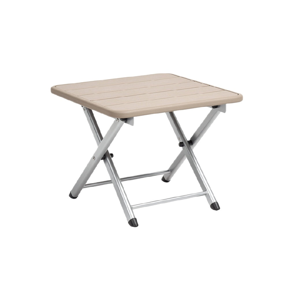 Compact Folding Table with Aluminum Frame and Wood-Look Top