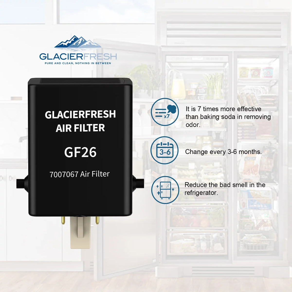 Refrigerator 7007076 Filter, FRESH Filter GLACIER for Air Replacement 3 Air Pack
