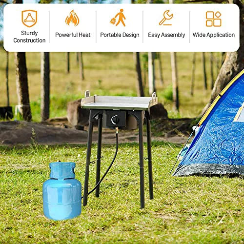 for BTU Cast exterior Burner Camping, Patio, Cooker Patio w/Detachable Portable Moccha Propane Legs, Burner Stove Perfect RV 000 Iron Cooking Single 100, or Gas