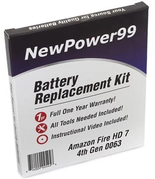 0063 Fire Extended Generation Replacement Full Battery with and Warranty Battery One Tools, Video Life Amazon 7" Instructions, Kit 4th Year HD