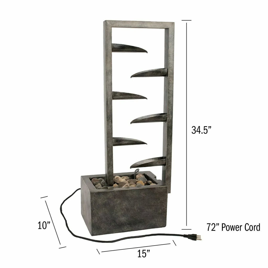 exterior Zen Waterfall Oasis Fountain 34 Inch Concrete Metal Backyard