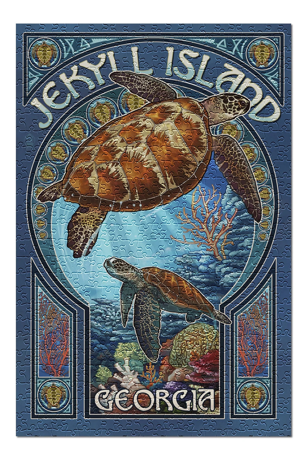 Puzzle (19x27 Jekyll and Family, Premium Jigsaw Made 500 for Turtle Nouveau Sea inches, USA) Adults Georgia, Island, in Art Piece