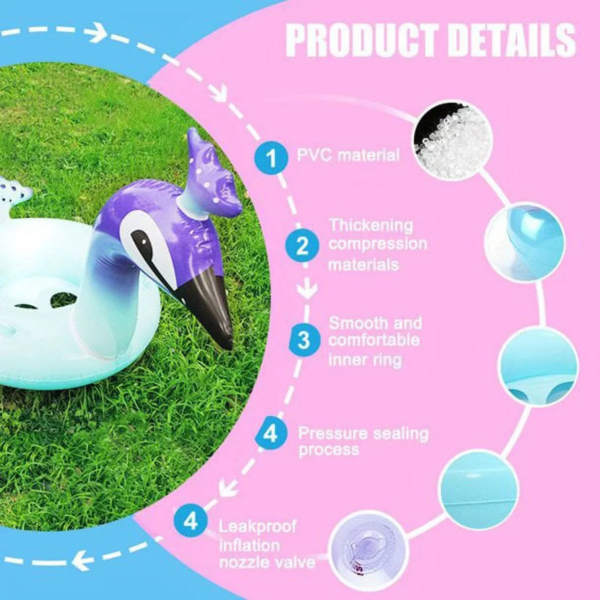 Fun Beach Floaties Peacock Inch Tube, for Kids Pool PVC Toys Ring Decoration Designed with Glitter | Swim Raft Fast Yayle Float Party Valves Inflatable Lounge 48