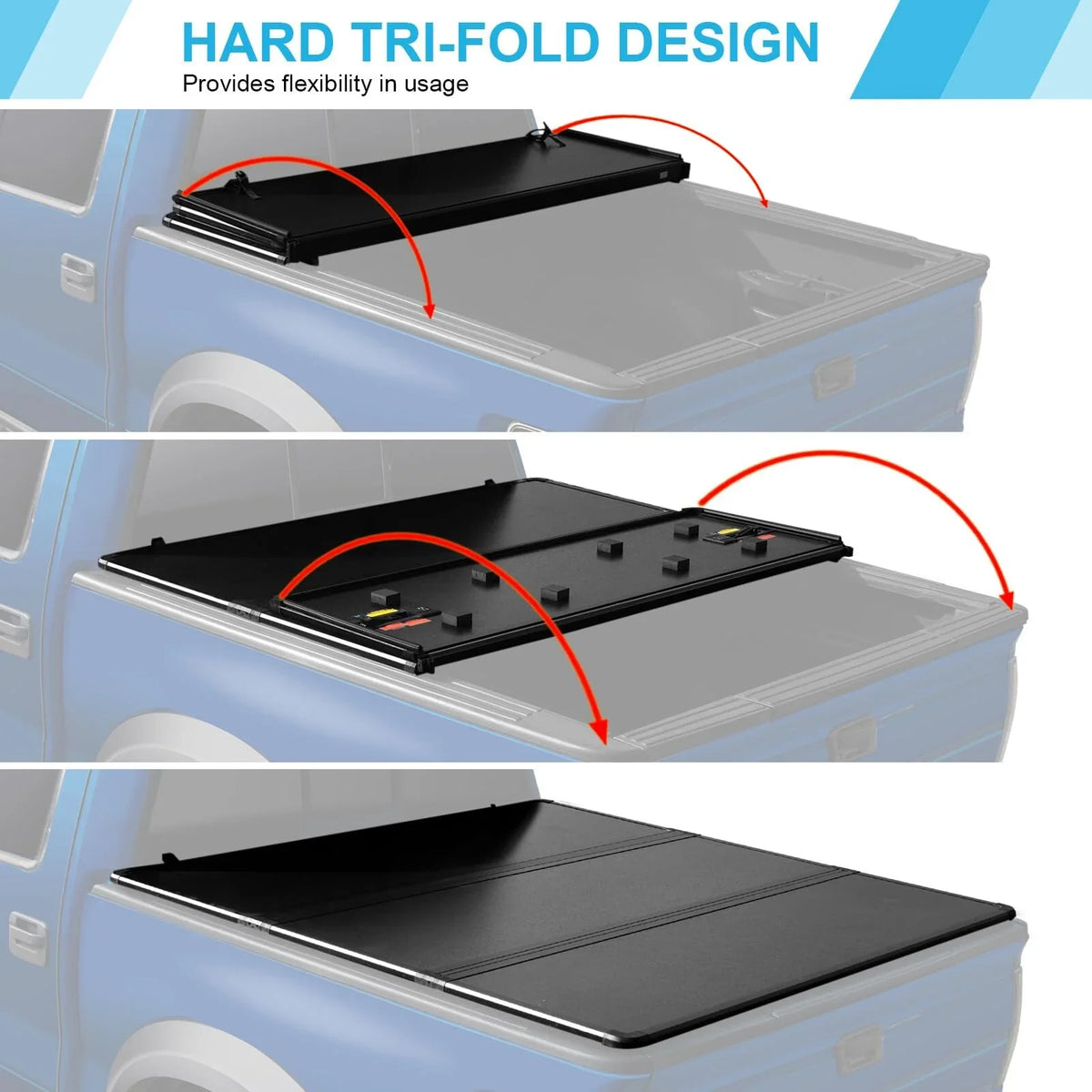 Hard Fleetside Pickup Tonneau Bed Dodge 2009-2023 with Compatible Cover Tri-Fold Truck 1500 5.7Ft Ram