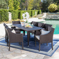Wicker Rectangular Cushions, 9 exterior Noble Dining with Multibrown, Piece Arcadia Set Beige House