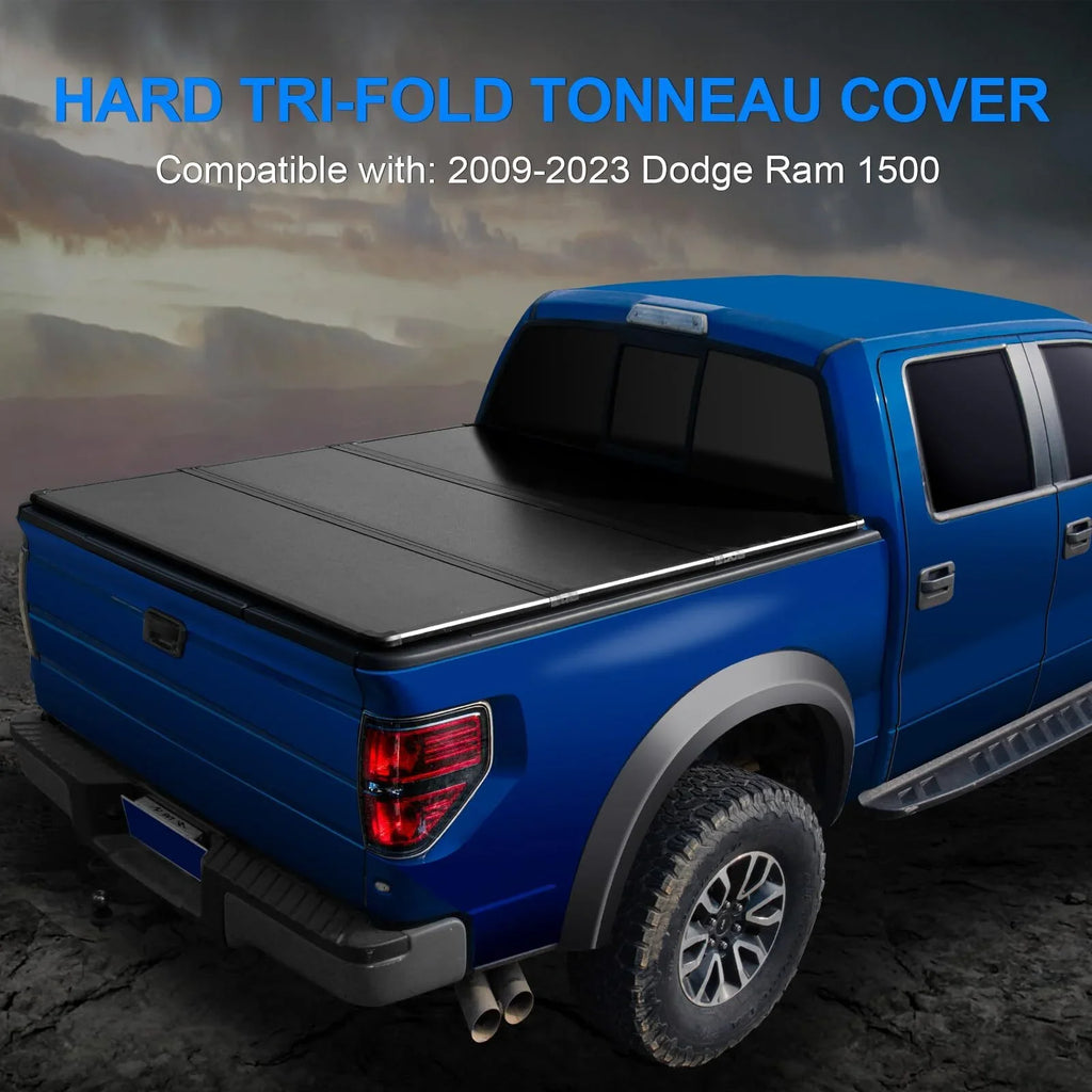 Hard Fleetside Pickup Tonneau Bed Dodge 2009-2023 with Compatible Cover Tri-Fold Truck 1500 5.7Ft Ram