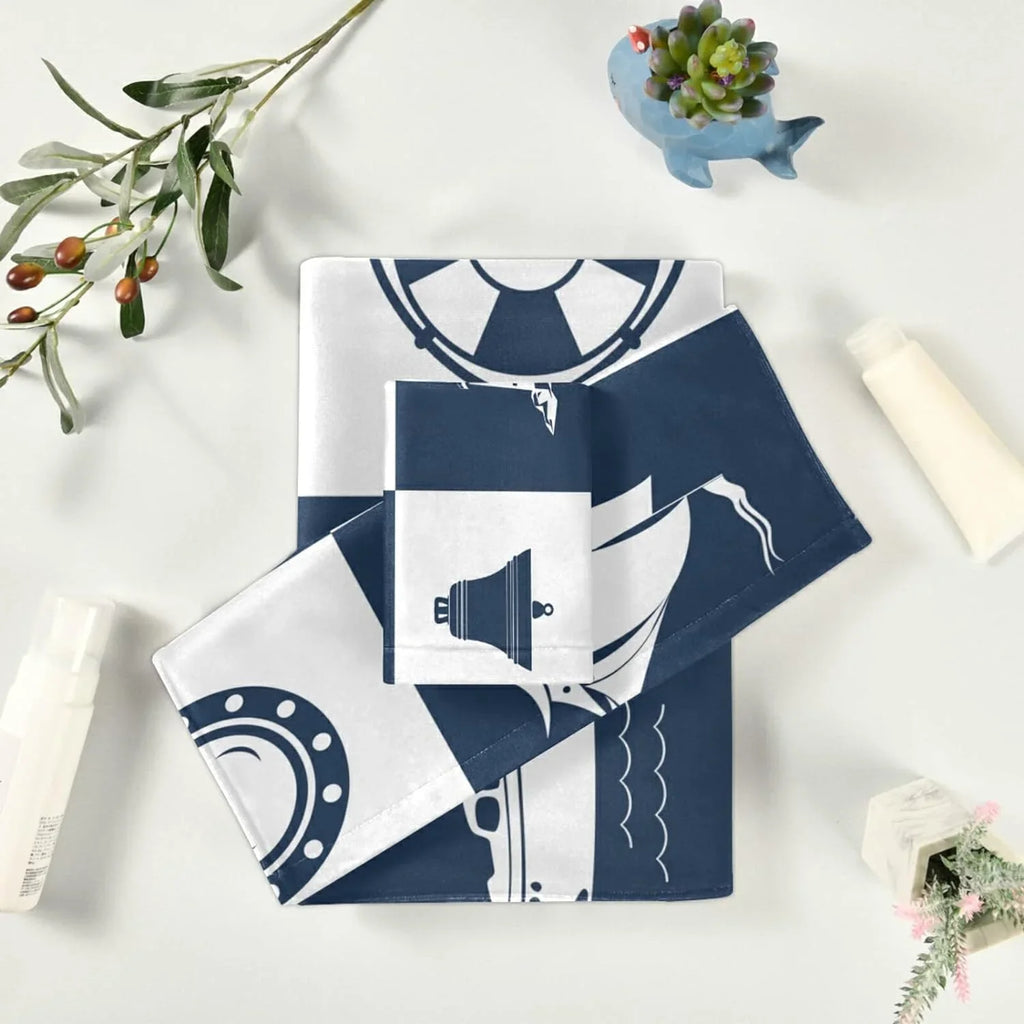 Bathroom Bath Lighthouse GZHJMY Anchor Vessel 3 Towels for Soft Hand Towel Piece Sailing Fingertip Absorbent Cotton Towels Decorative Checked Sets