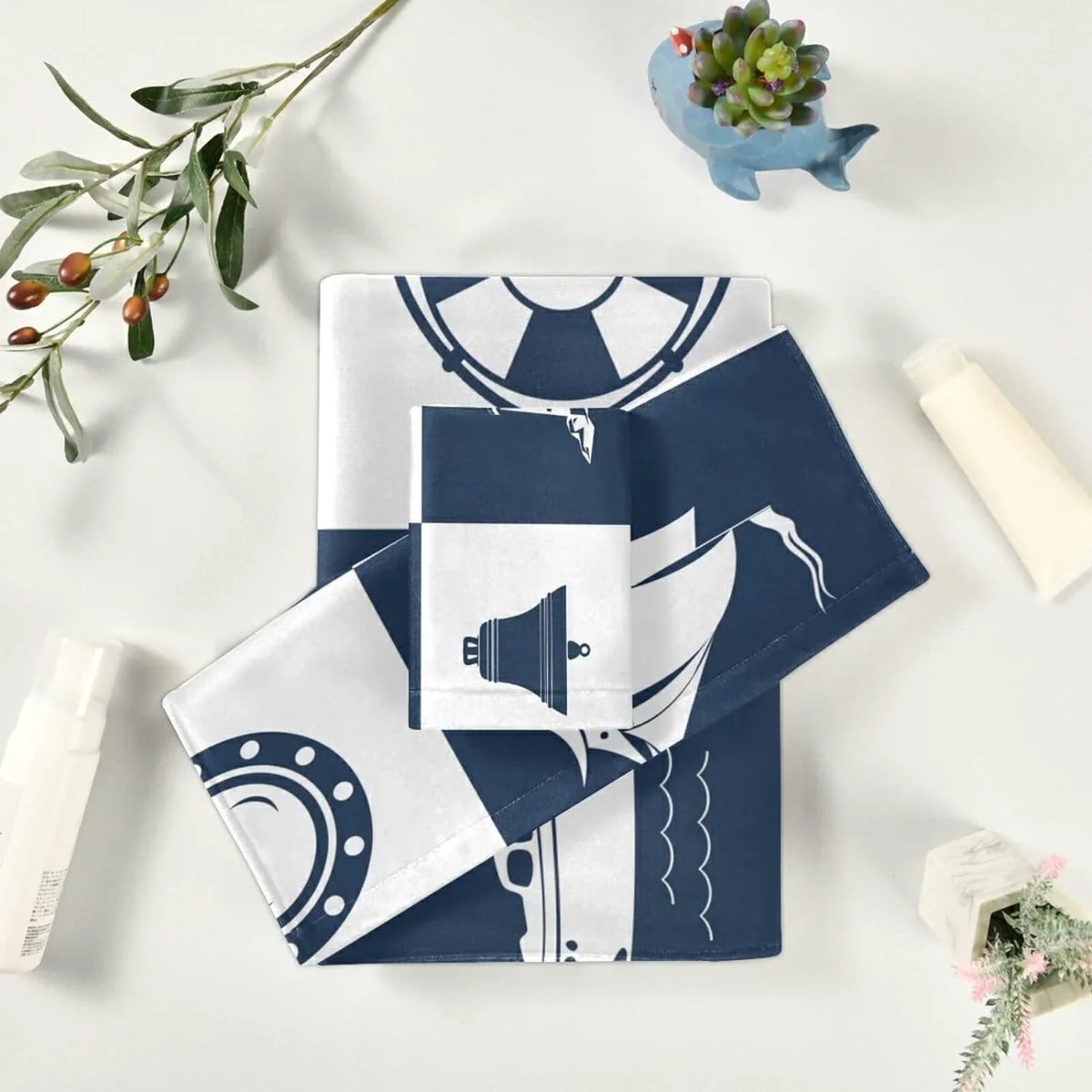 Bathroom Bath Lighthouse GZHJMY Anchor Vessel 3 Towels for Soft Hand Towel Piece Sailing Fingertip Absorbent Cotton Towels Decorative Checked Sets
