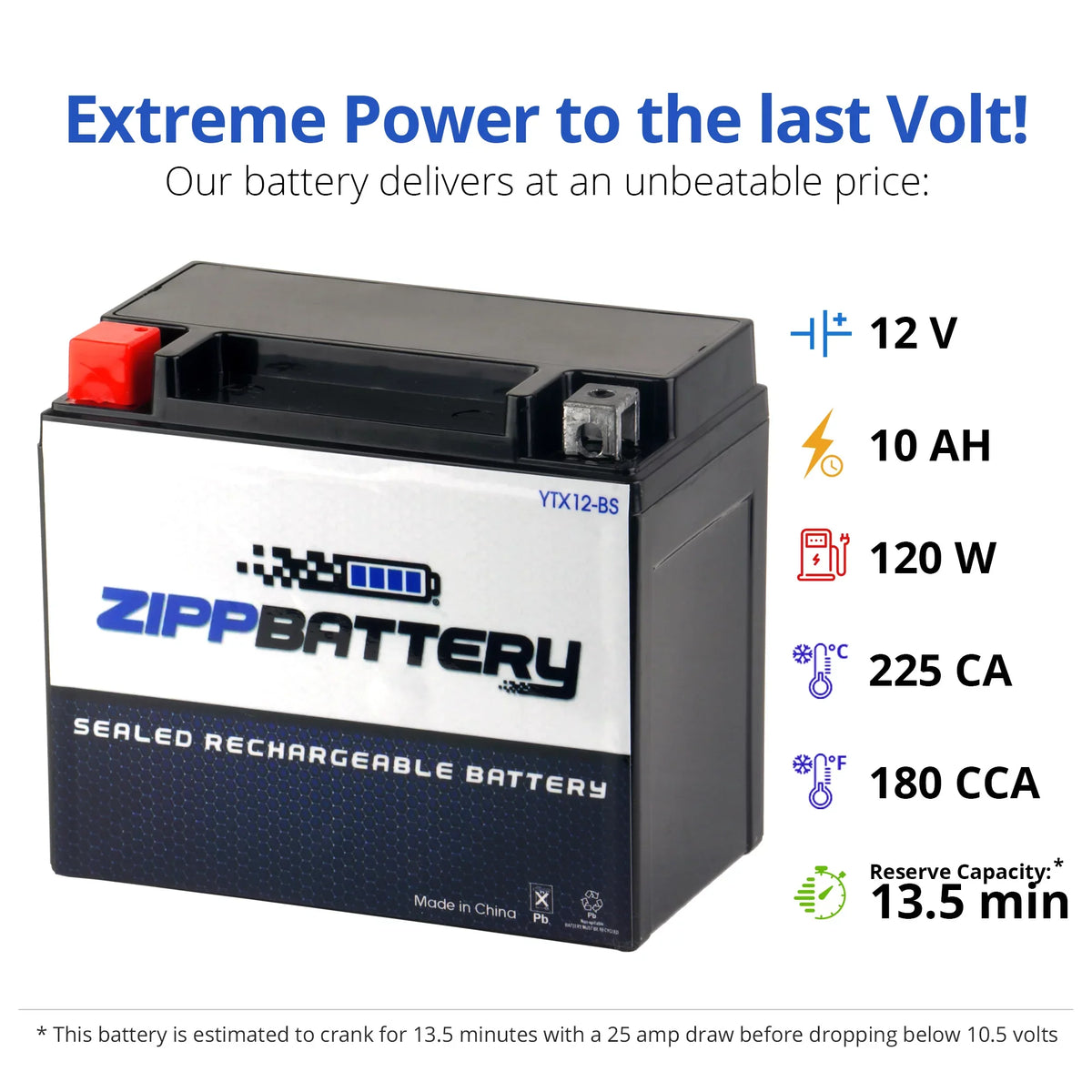 Battery Volt,10 2004 YTX12-BS 12 1000cc Zipp Motorcycle Ah, for Suzuki Gsx-r1000 CCA) (12-BS Battery 180