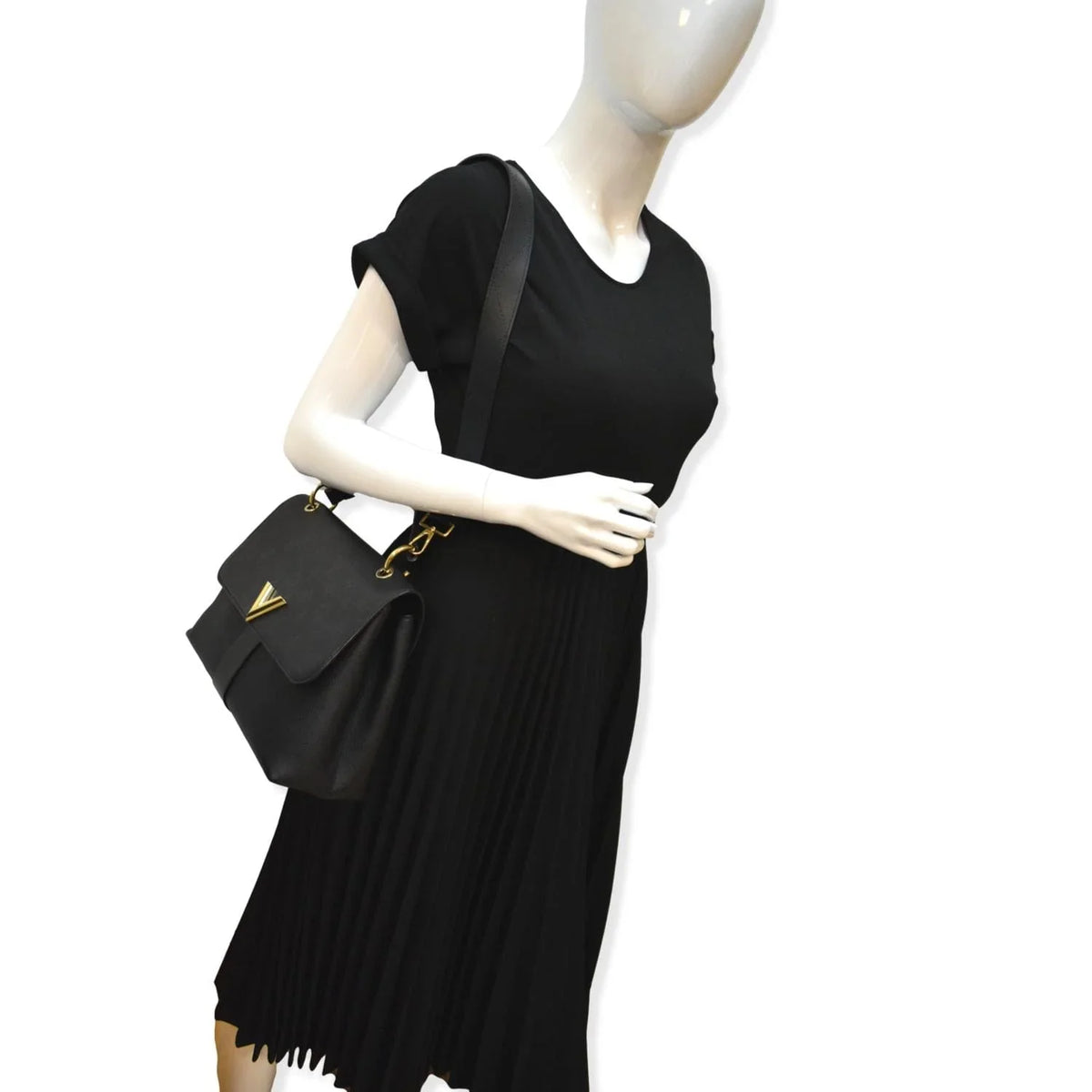 One Shoulder Monogram Leather Bag Black Very Pre-owned Handle