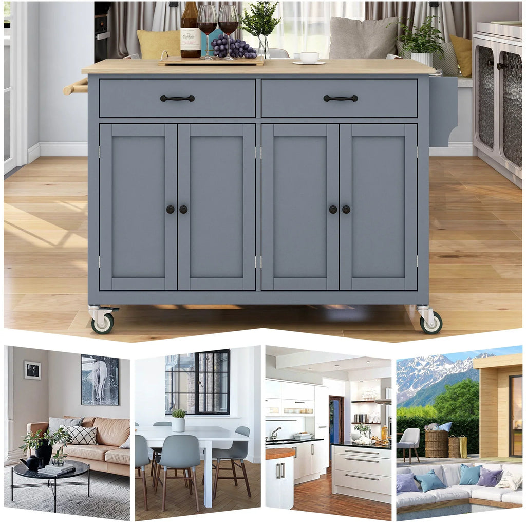 Wood Wheels Granite Grey Cart and Island Top Solid - Blue Kitchen Locking with