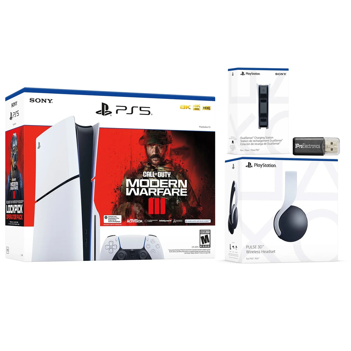Black Bundle Charging with Duty 5 Station 3D Headset, Warfare Pulse Modern USB Disc MicroSD Call 3 Slim Wireless of PlayStation Gaming Card Reader and