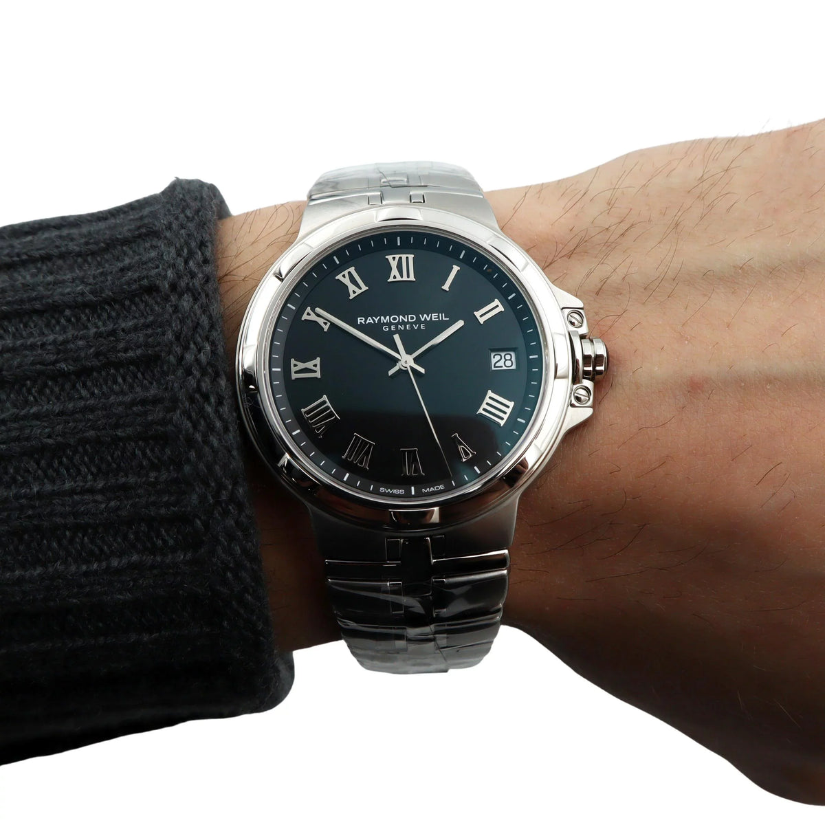 Dial Watch 5580-ST-00208 Raymond Quartz Weil Mens Steel Black Parsifal Stainless