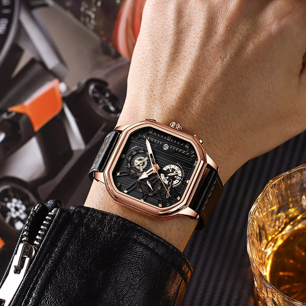 Quartz Business Leather Men's Chronograph Waterproof Date Luxury Watch Luminous