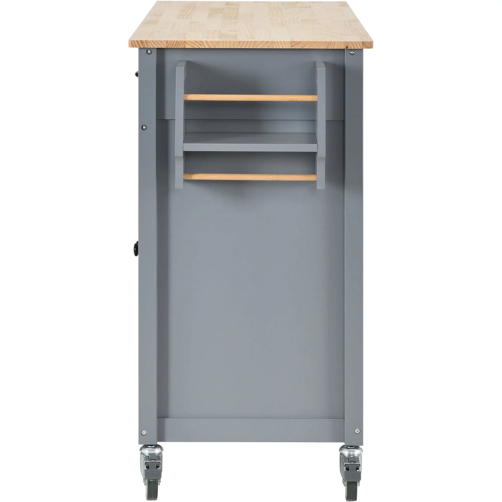 Wood Wheels Granite Grey Cart and Island Top Solid - Blue Kitchen Locking with