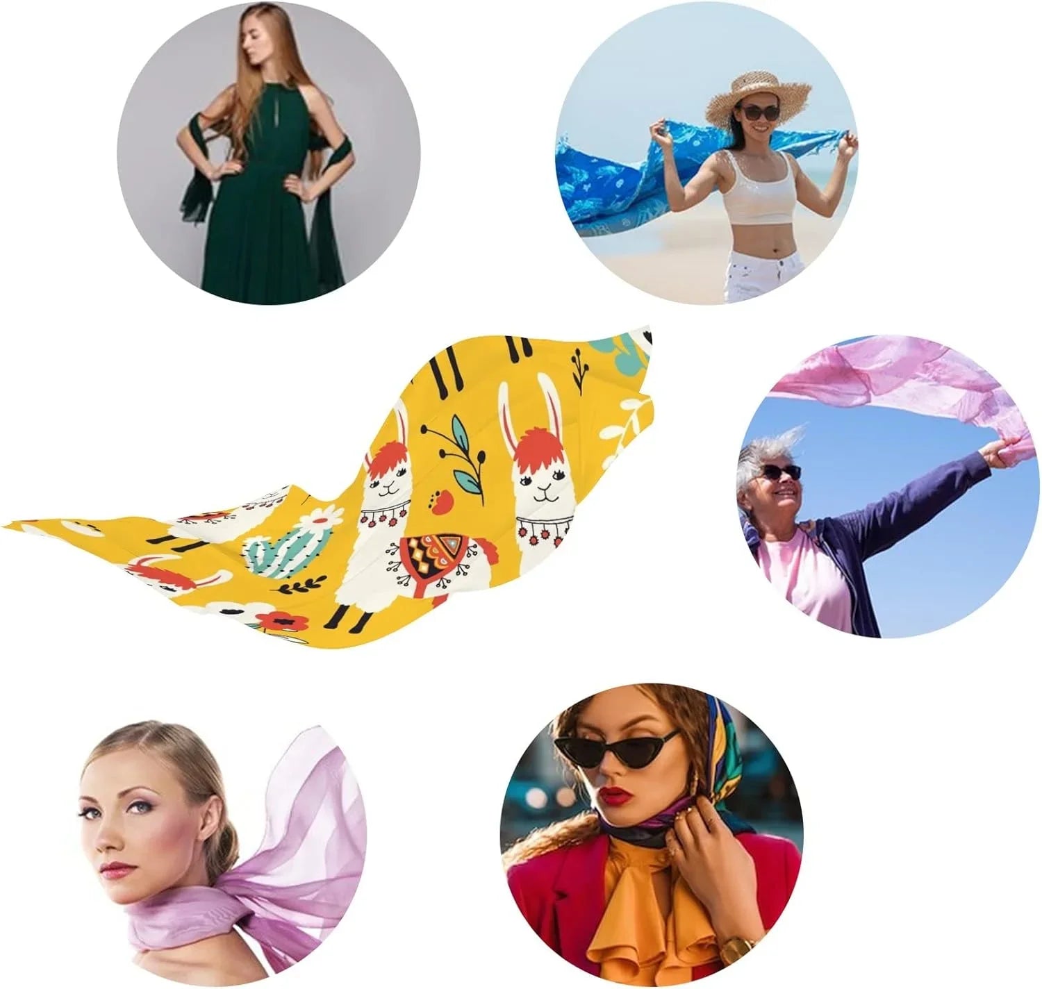 Llamas Long Shawl Scarf Wrap Cacti Lovely for Lightweight Hyjoy Silk Girls And Neck Women Scarves Flowers