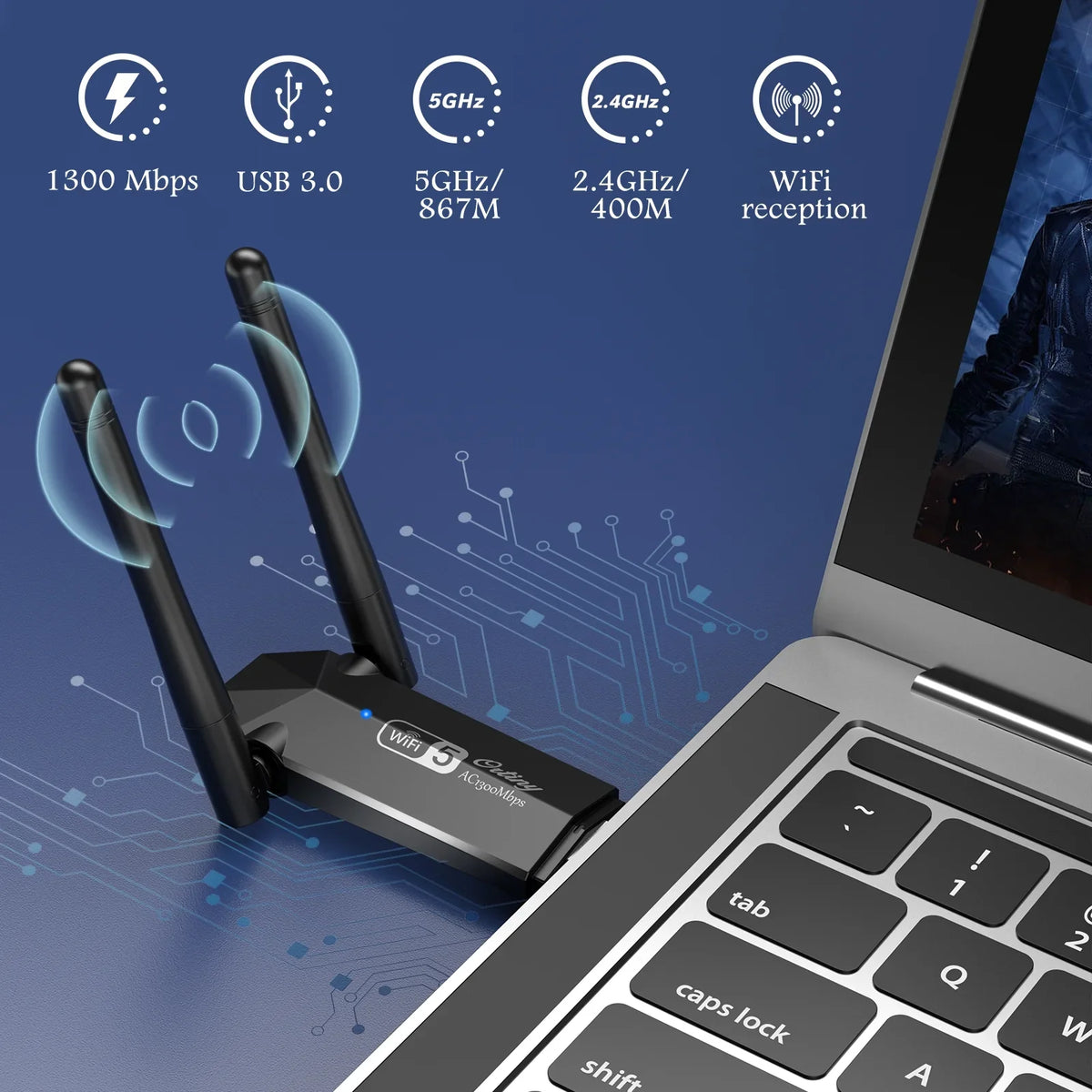 Dual Windows WiFi Network Dongle WiFi 11/10/8/7, for Mac OS USB Adapter Laptop Desktop Dual 1300Mbps USB Ortiny Wireless WiFi Adapter, Wireless PC, Band 10.9-10.15 for 5G/2.4G Supports Band Adapter