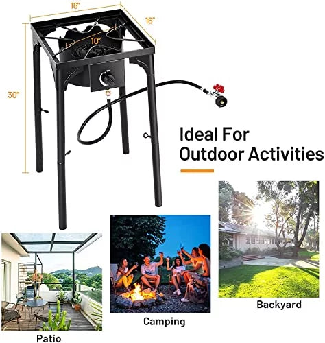 for BTU Cast exterior Burner Camping, Patio, Cooker Patio w/Detachable Portable Moccha Propane Legs, Burner Stove Perfect RV 000 Iron Cooking Single 100, or Gas