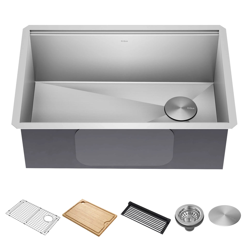 16 Kore Single 28Undermount Steel with Accessories Sink Workstation Kitchen Stainless Kraus Bowl Gauge