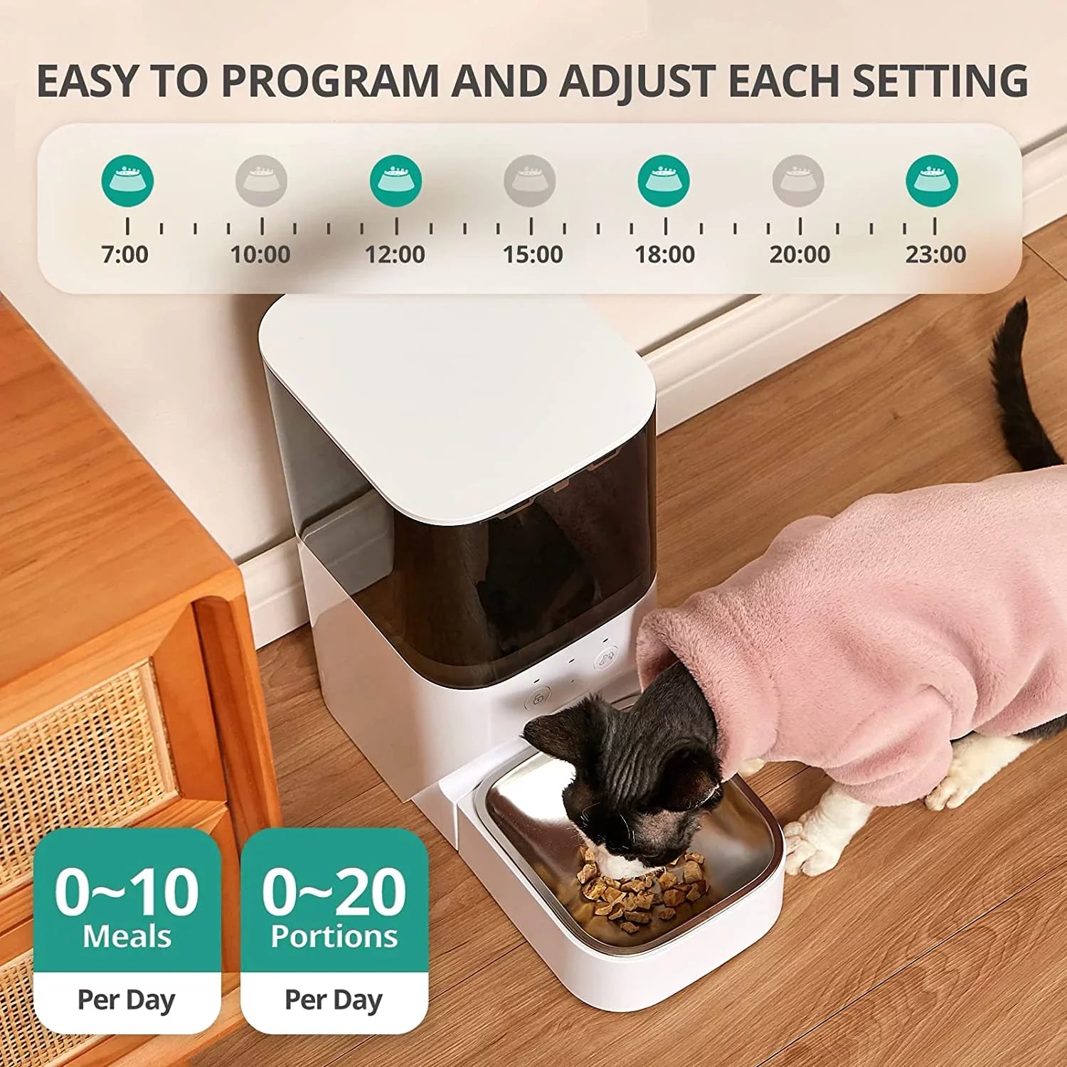 Dispenser 30S Dog Recorder Voice with & Lock boqii Control, Cat Stainless Automatic Cat Steel Feeder, Food Timed Lid, with APP Feeder