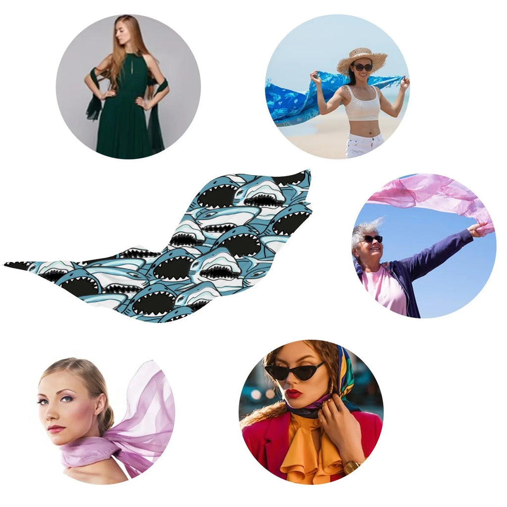 Wraps Gift for Oblong Shawls Silk Women Sunscreen Large Wraps Hair Neck FREEAMG Scarf Headscarf Packed Angry Long Shark
