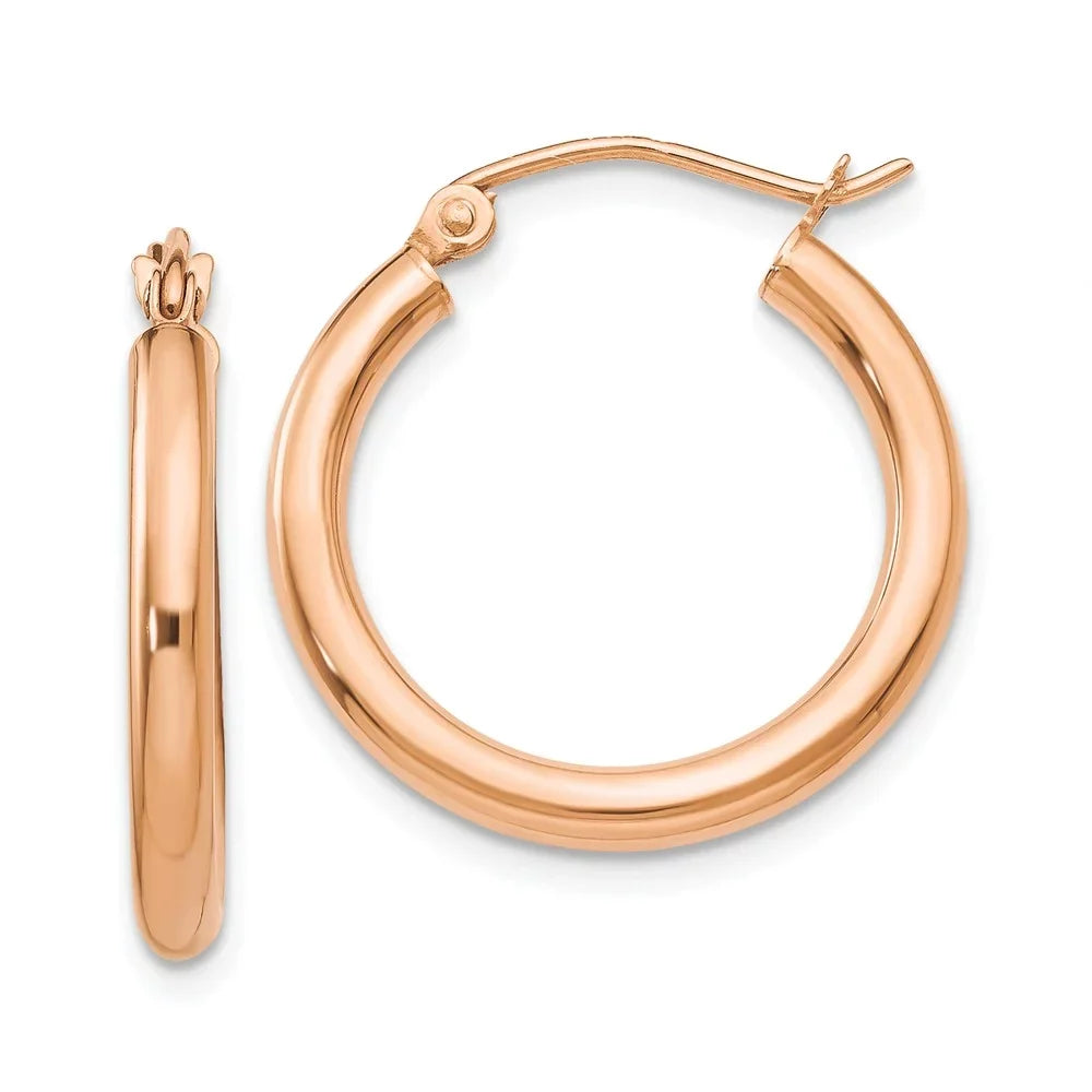 14kt and Rose Tube Men Earrings; Gold Lightweight for Real Teens; and Polished 2.5mm for Hoop Adults Women