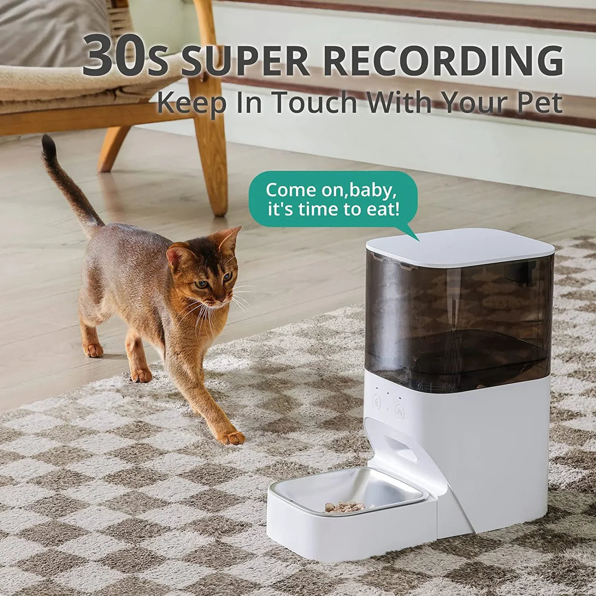 Dispenser 30S Dog Recorder Voice with & Lock boqii Control, Cat Stainless Automatic Cat Steel Feeder, Food Timed Lid, with APP Feeder