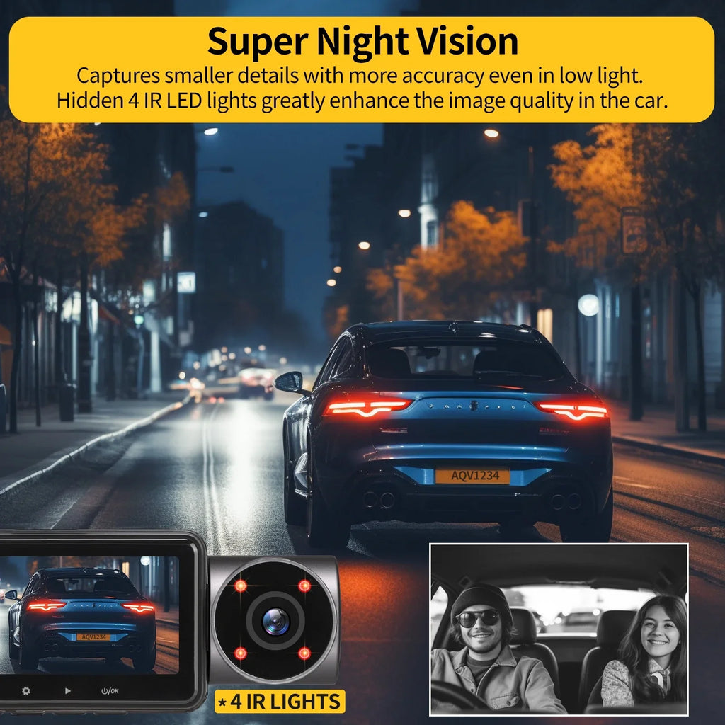 to128GB Inside Rear and Monitoring, Car AQV Front G-Sensor, Night Reverse Infrared DashCam Camera, Parking 3 WDR,up Vision, Channel 2K +1080P+1080P Camera with Loop Recording, ZD60