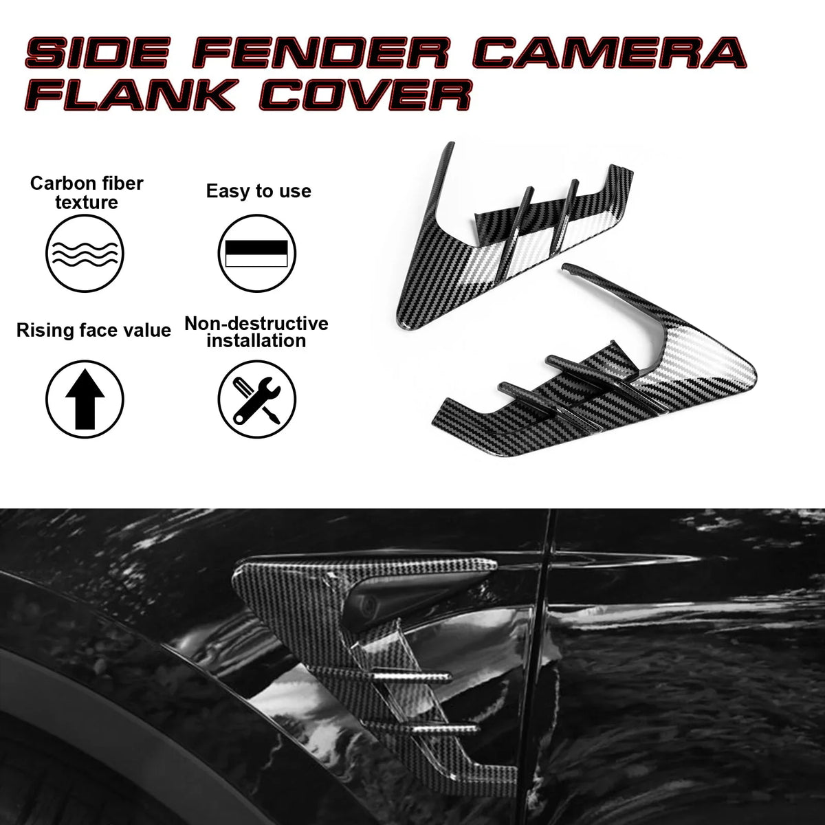 Y Tesla View Model Camera Xotic Compatible Carbon Signal Indicator Side 3 Trim, Cover with Fiber Pattern, Marker Model Tech 2021+ Turn