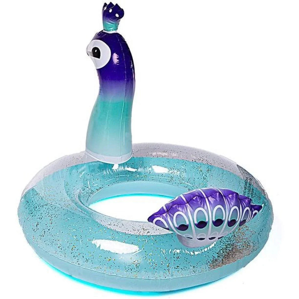 Fun Beach Floaties Peacock Inch Tube, for Kids Pool PVC Toys Ring Decoration Designed with Glitter | Swim Raft Fast Yayle Float Party Valves Inflatable Lounge 48