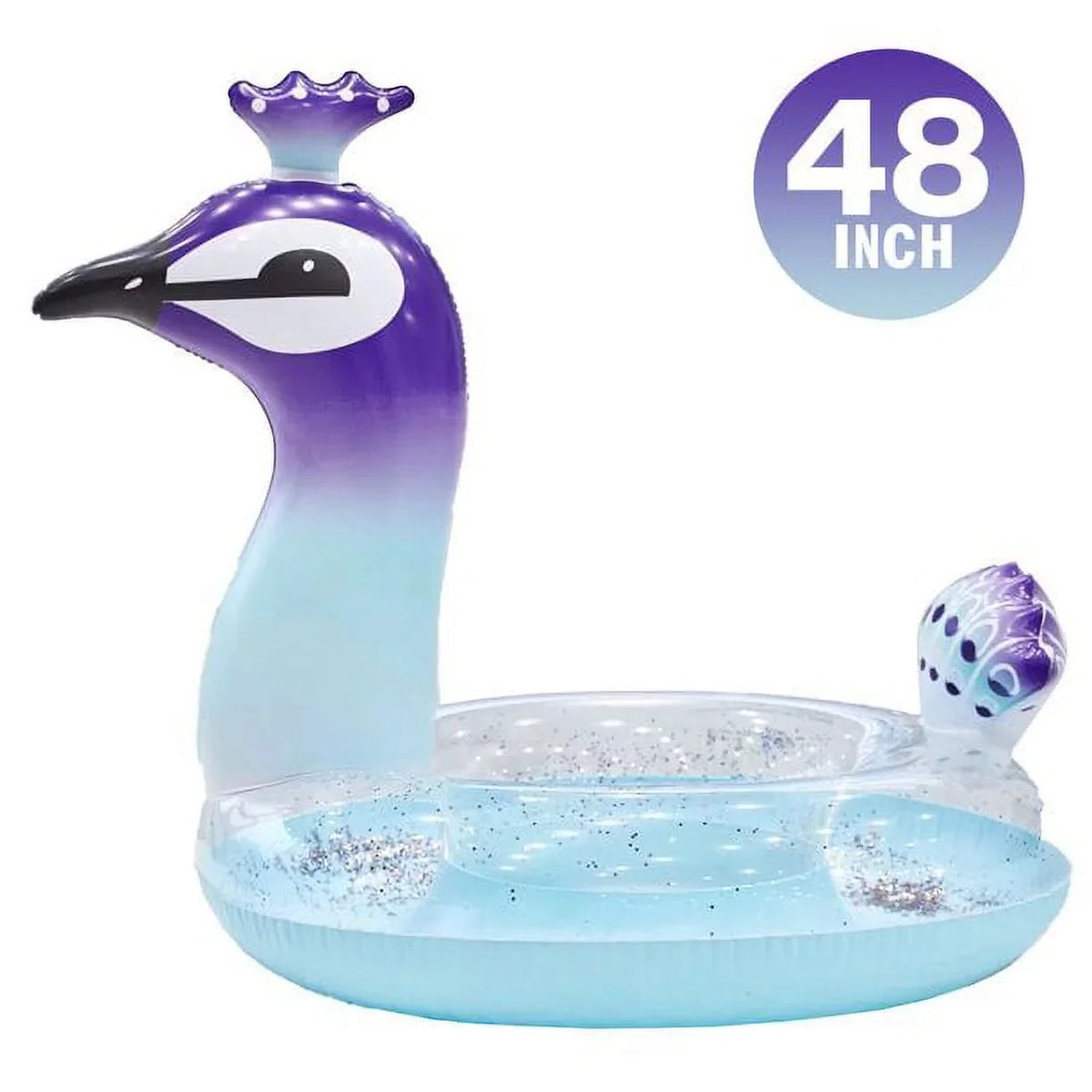 Fun Beach Floaties Peacock Inch Tube, for Kids Pool PVC Toys Ring Decoration Designed with Glitter | Swim Raft Fast Yayle Float Party Valves Inflatable Lounge 48