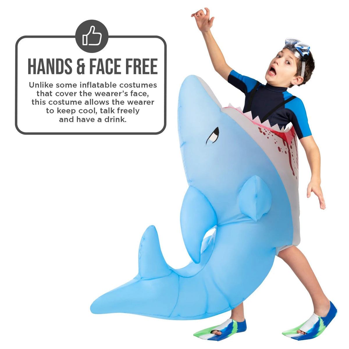 Halloween Girl One Blow Shark Up Fish Blue Morph Attack Halloween dimension Boy Costume Inflatable Kids