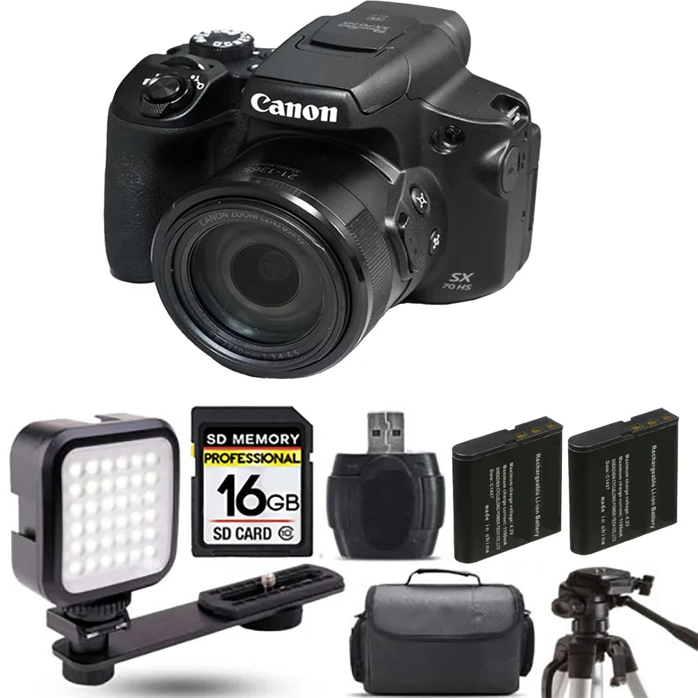Kit + HS Digital Camera SX70 PowerShot Extra Canon Battery - LED + 16GB