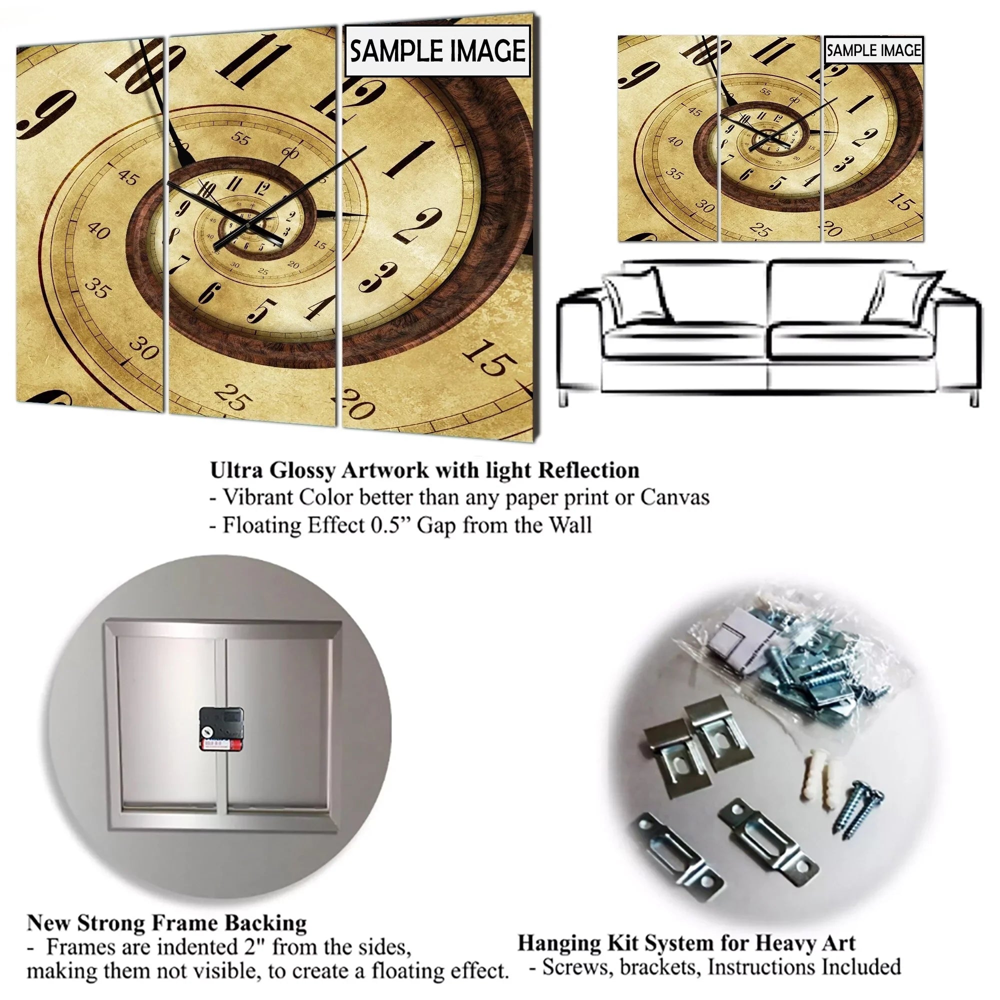 3 Clock Wall Designart in. 3 in. Panels - DESIGN x high ART Fashion - Panels - 36 Slice 'Mineral Large 28 XV' wide