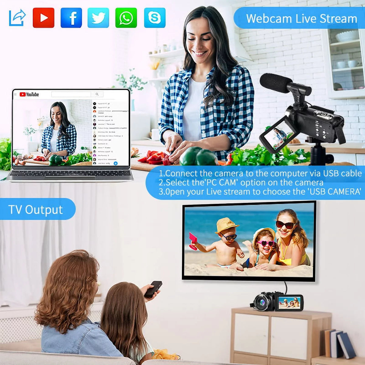 Youtube Screen Camera Camera Control 3.0" IPS Wifi 4K for Video Camera & Vlogging Camcorder 48MP Ultra Microphone HD Touch Remote Digital with