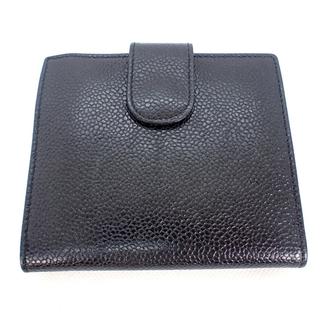 Pre-Owned trifold caviar skin (Good) black wallet