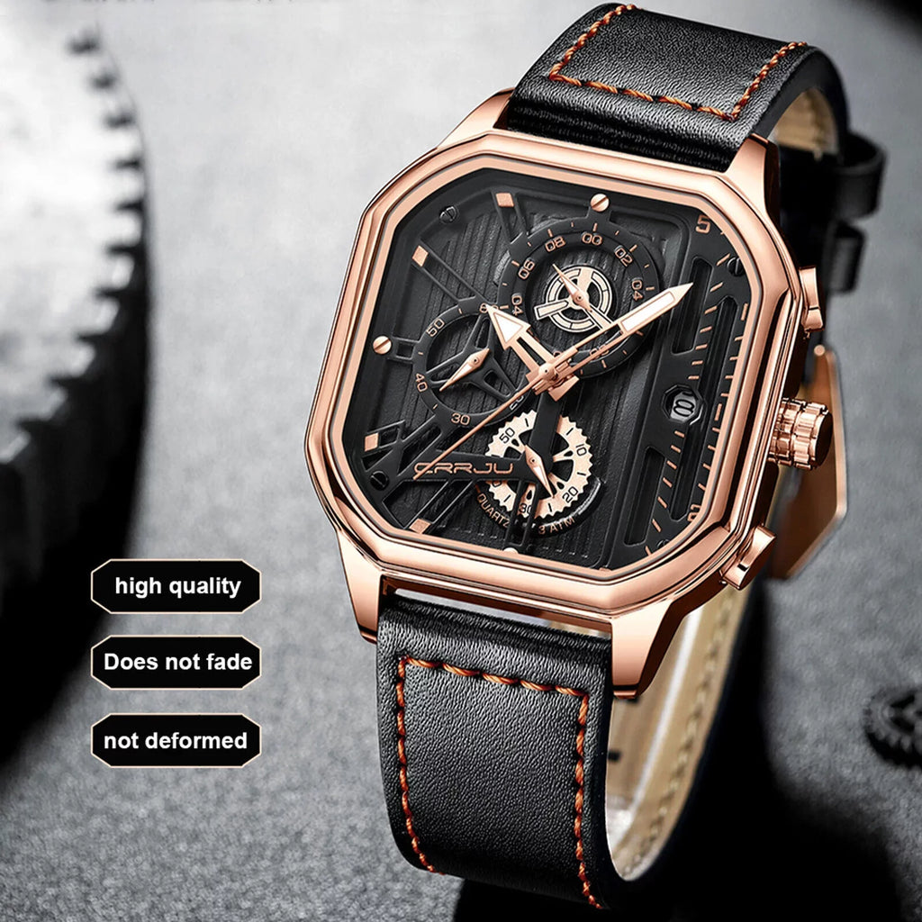 Quartz Business Leather Men's Chronograph Waterproof Date Luxury Watch Luminous