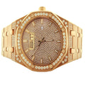 18K Steel Watch Analog Custom Bling Finish Diamond Mens Simulated Dial Gold Classic Solid Stainless Rose Master