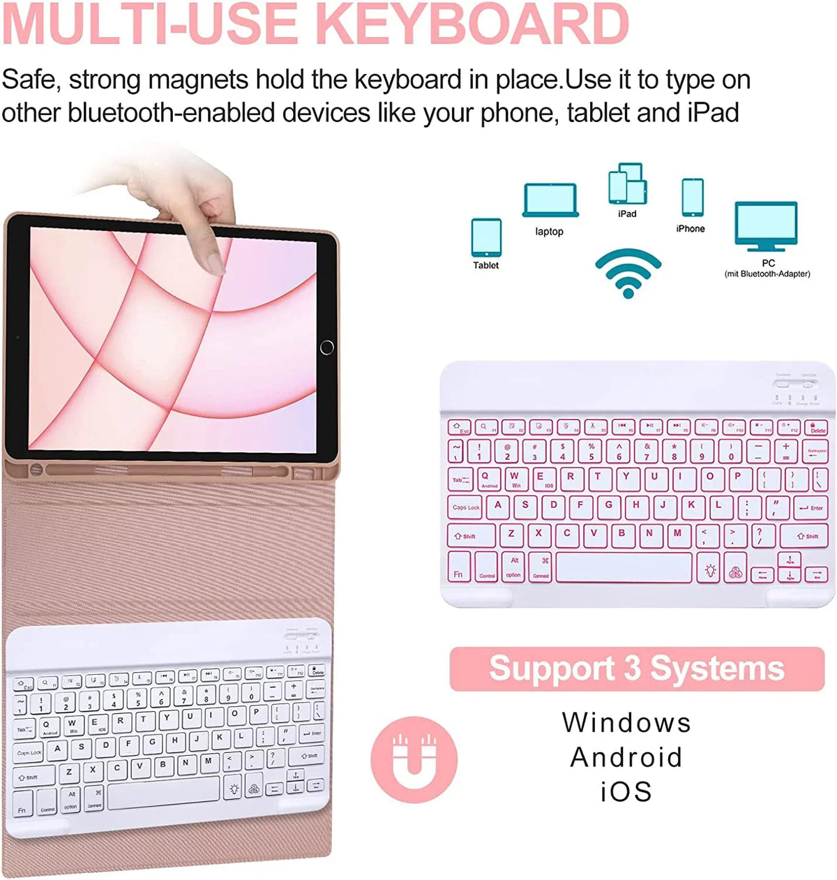 Pencil Pink Keyboard Air for iPad iPad Case Gen Holder Keyboard 5th Kvago 2022 Built-in Bluetooth