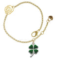 Link Bracelet, Leaves Silvertone Leaf Chain Heart Clover Gold-tone 6.25"+1.75" Jewelry Rose Green Extender with Delight Four