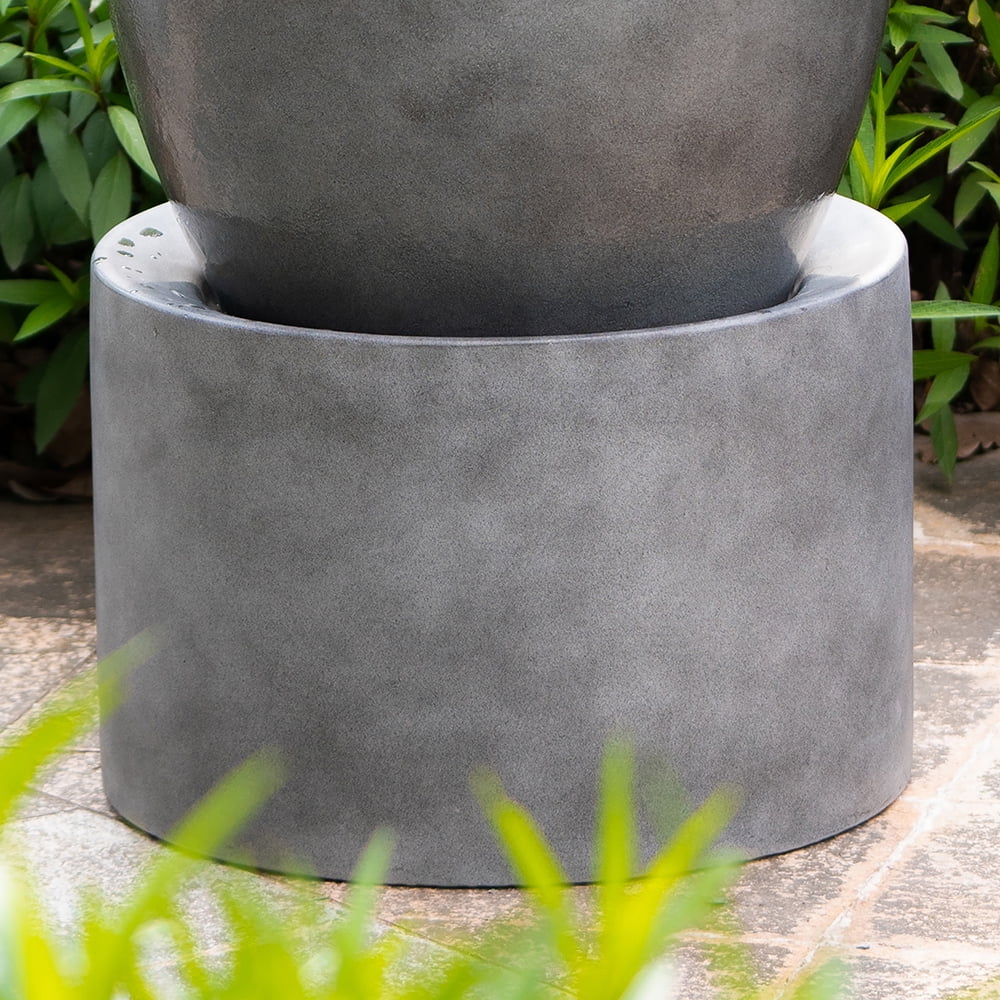 & Cement Home For Design Antique exterior Patio Heavy Lawn, Gray, Cute Urn 19.5x19.5x32.5" Unique Deck liquid Garden, feature Fountain